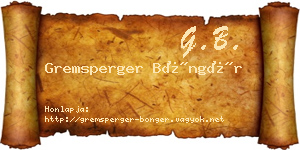 Gremsperger Böngér névjegykártya